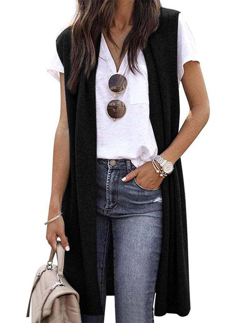 Trendy Longline Sleeveless Cardigan Vest for Women: Fuchsia / L