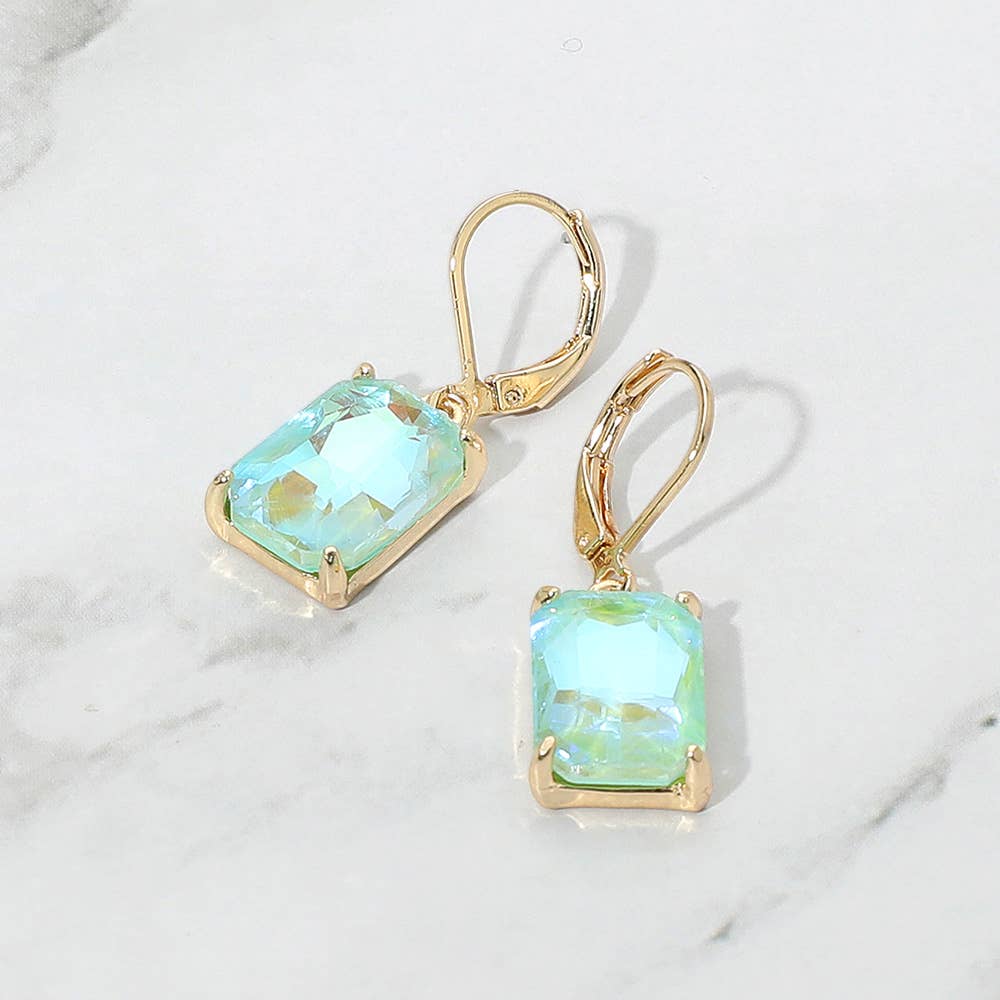 Rectangular Glass Stone Drop Dangle Earrings: Clear,Silver
