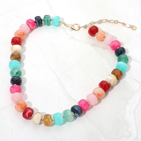 Chunky Colorful Rondelle Beaded Statement Necklace: Multi