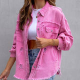 Ripped Long-Sleeved Denim Jacket - Candle Queen Candles