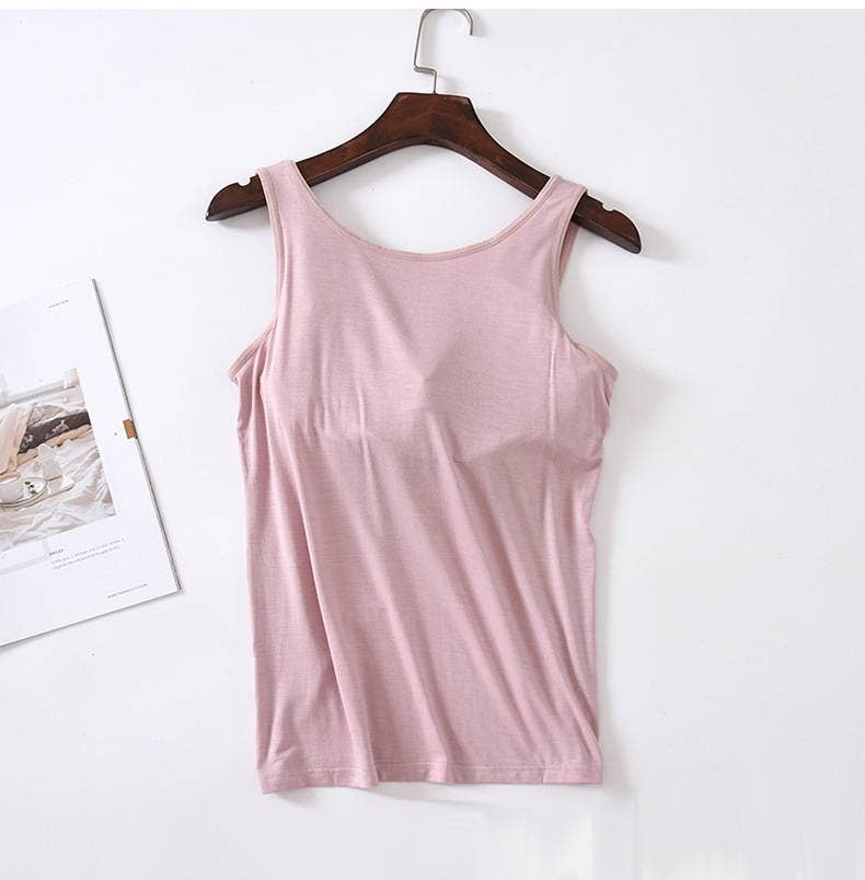 Skin-friendly soft round neck built-in bra tank top: Black / L