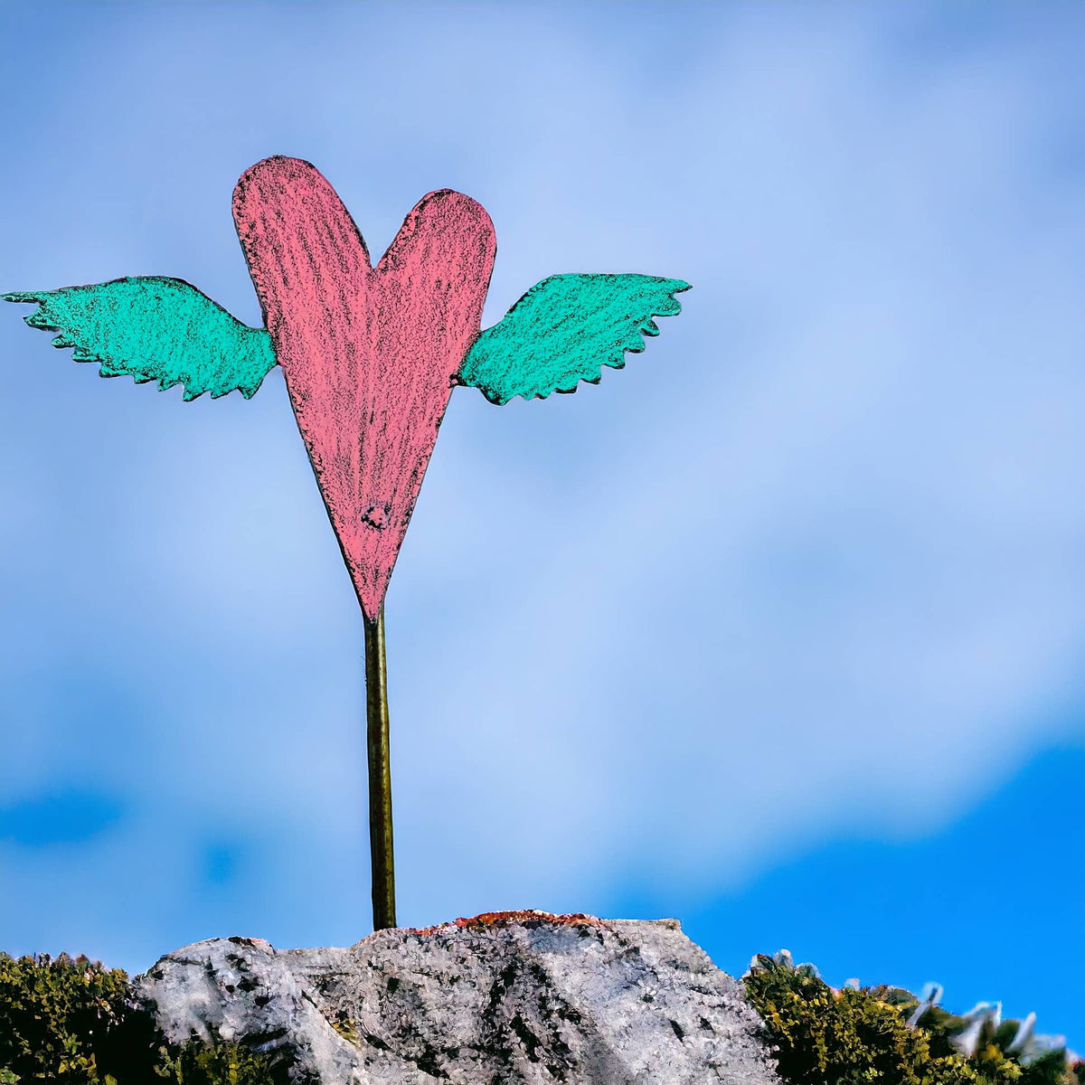 Heart Plant Stake whimsical garden hippie gypsy teen peace