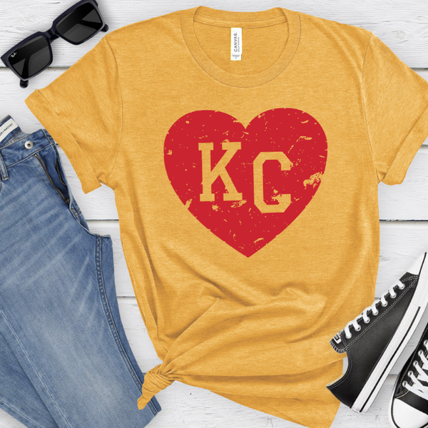 Red KC Heart Heather Mustard Tee