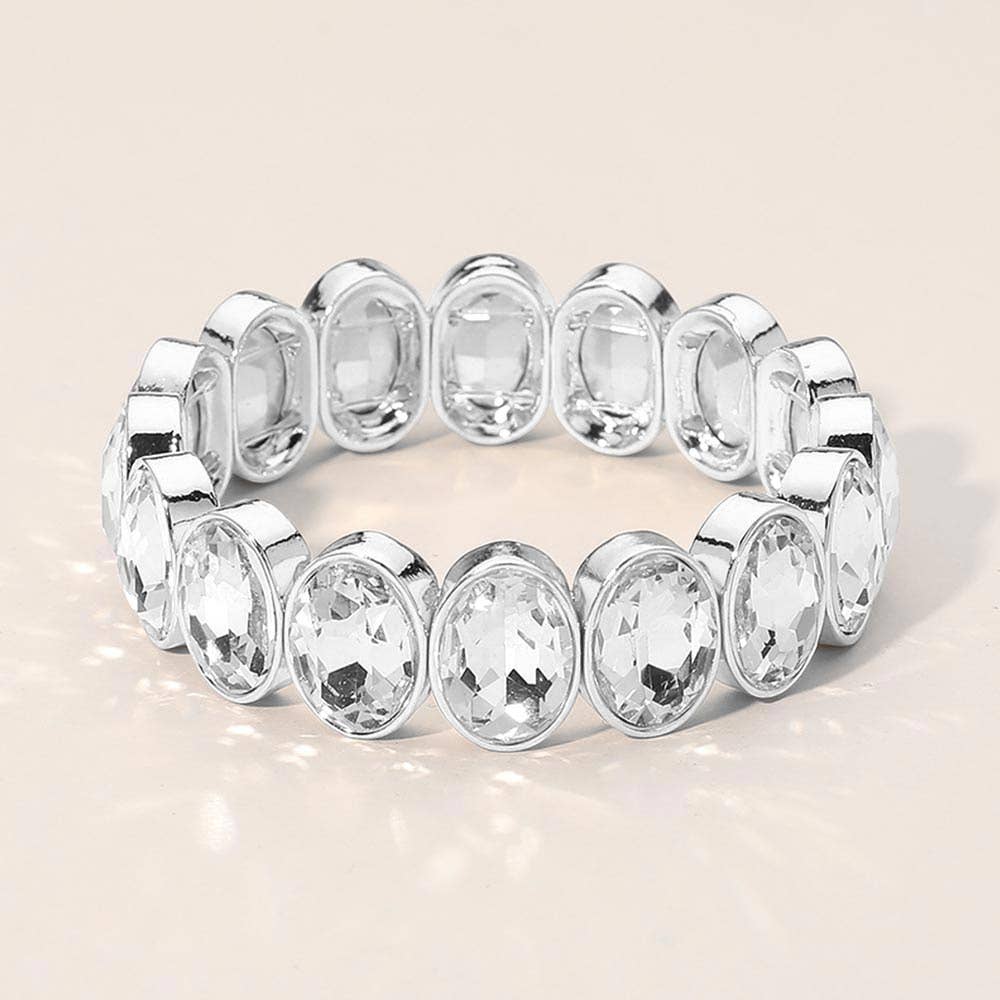 Oval Faceted Stone Beaded Stretch Evening Bracelet: Light,Multi