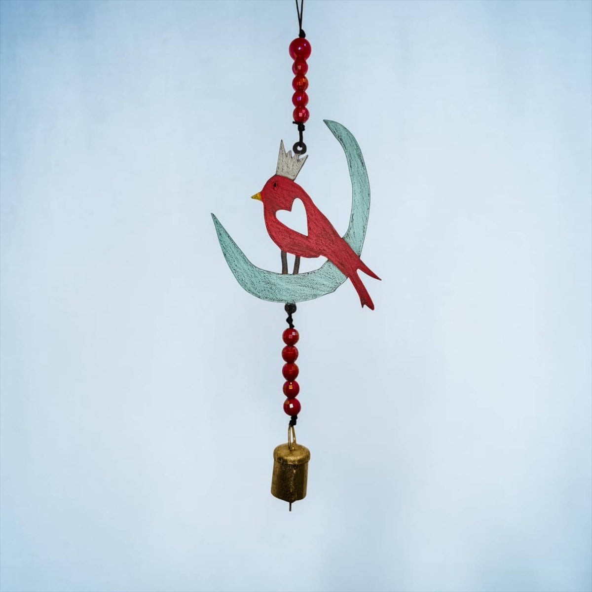 Moon Cardinal Wind Chime rustic ornament metal unique beads