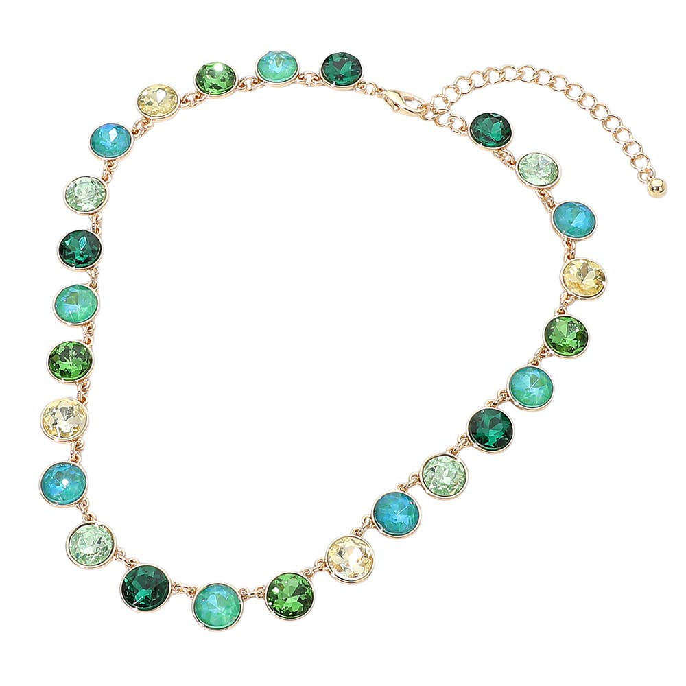 Round Colorful Stone Charm Station Necklace: Green,Multi