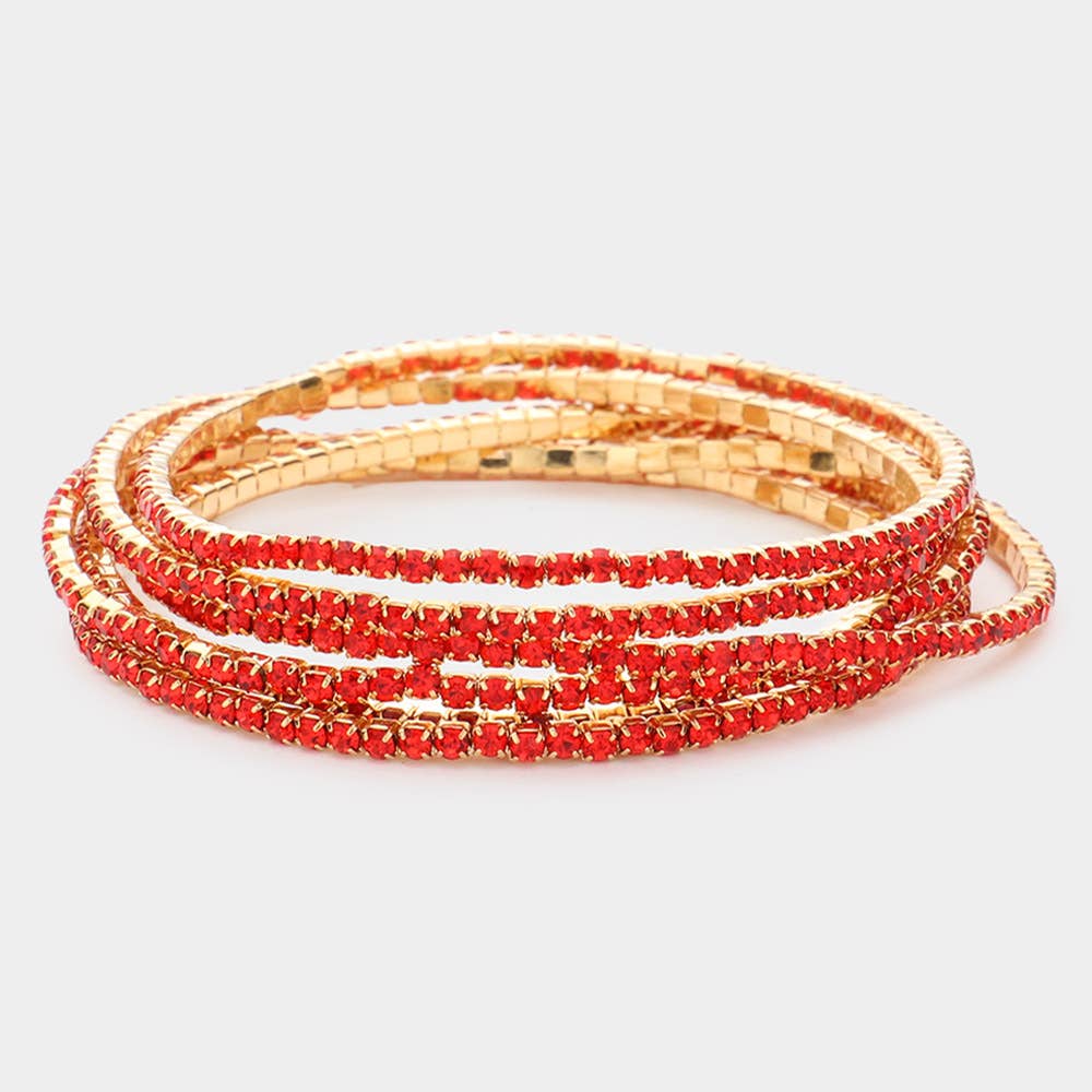 6PCS - Rhinestone Stretch Evening Bracelets: Clear,Silver
