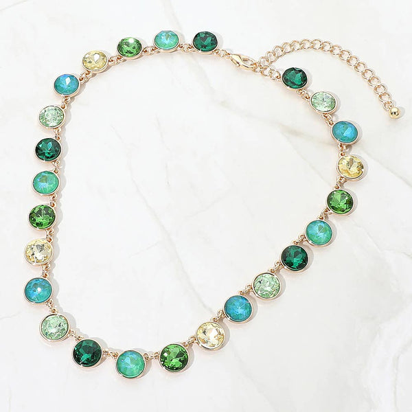 Round Colorful Stone Charm Station Necklace: Green,Multi