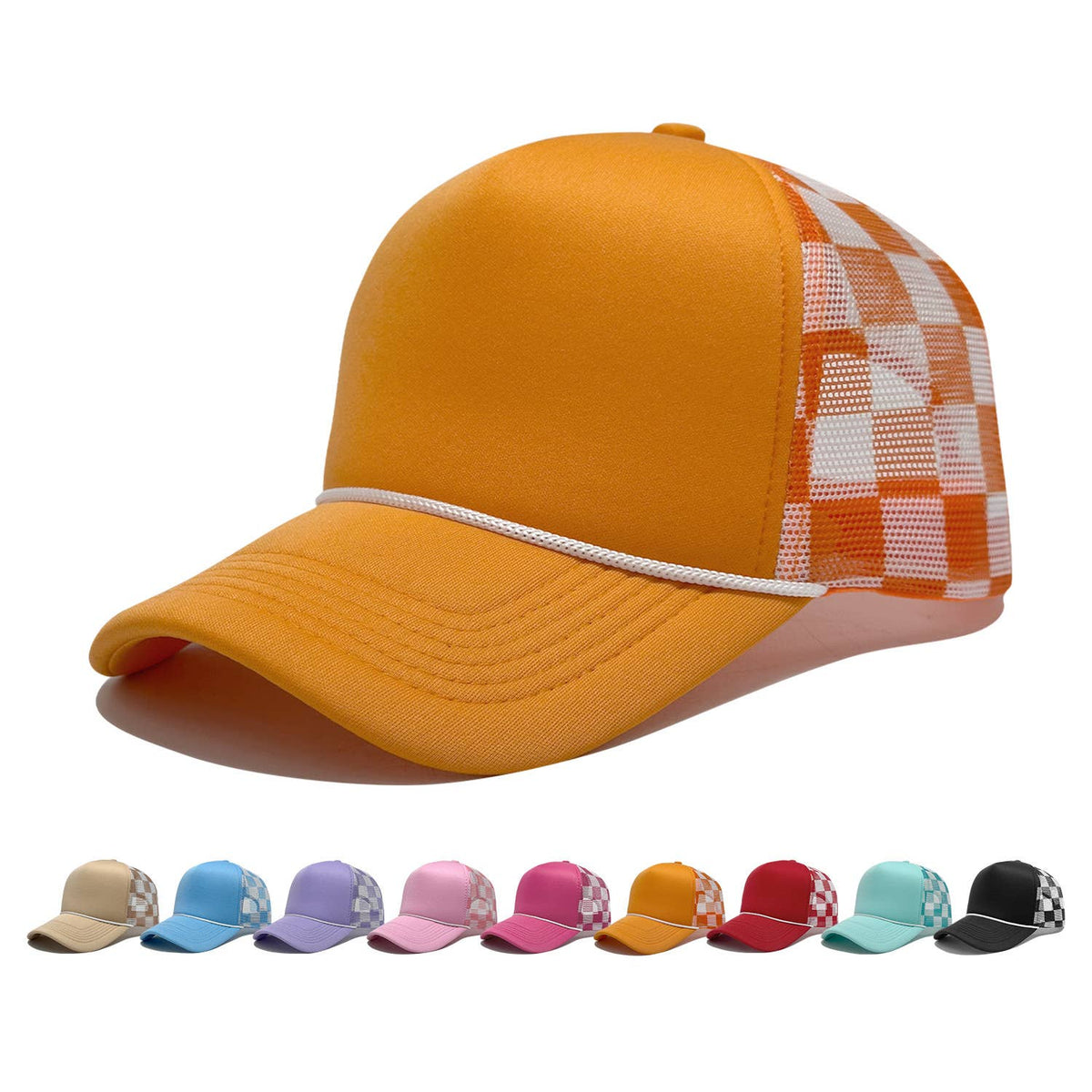Checkerboard Mesh Trucker Hat Baseball Cap: Red