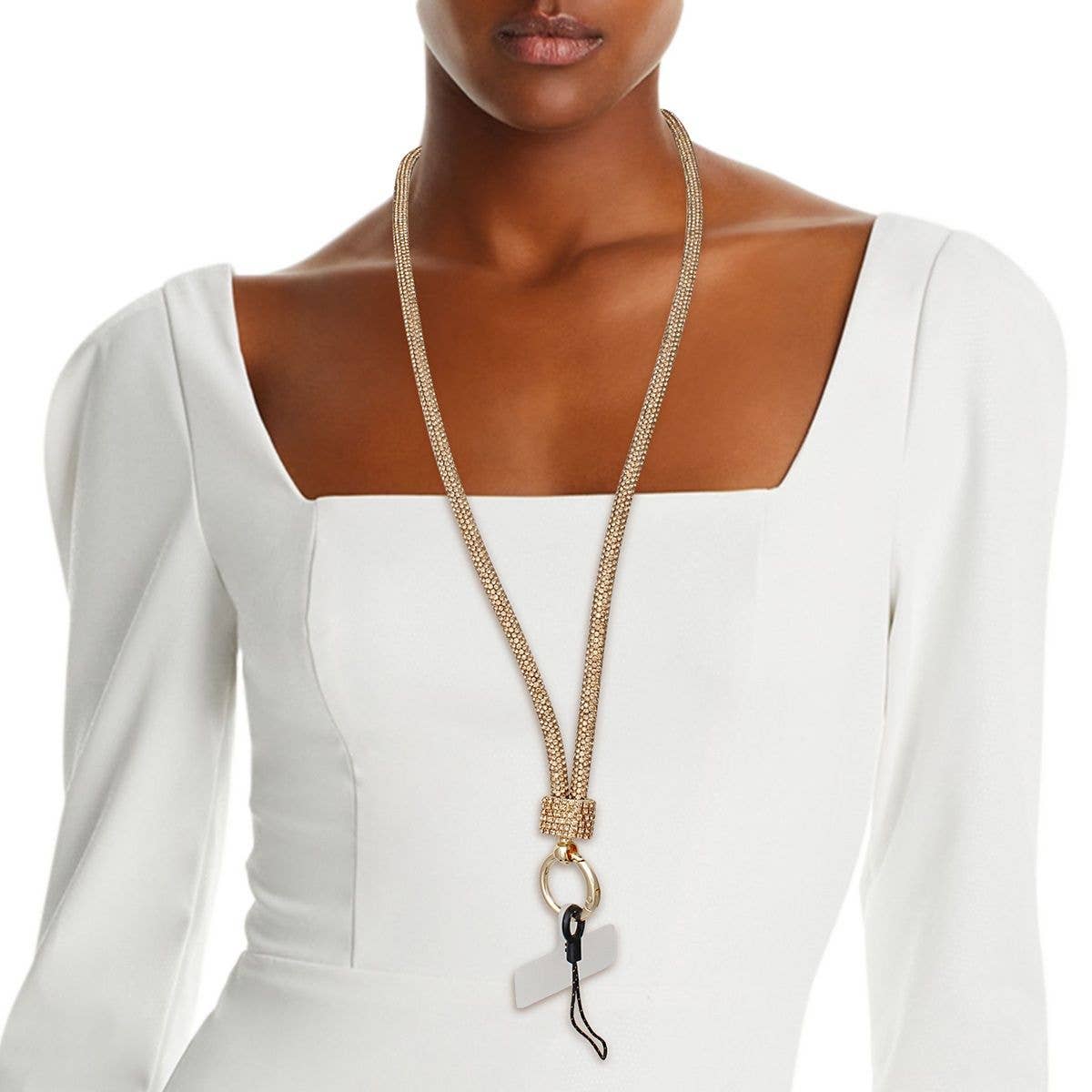 Rhinestone Long Phone Strap Topaz Bling Lanyard: Color: Topaz / Plating: Gold / Size: 32 inches