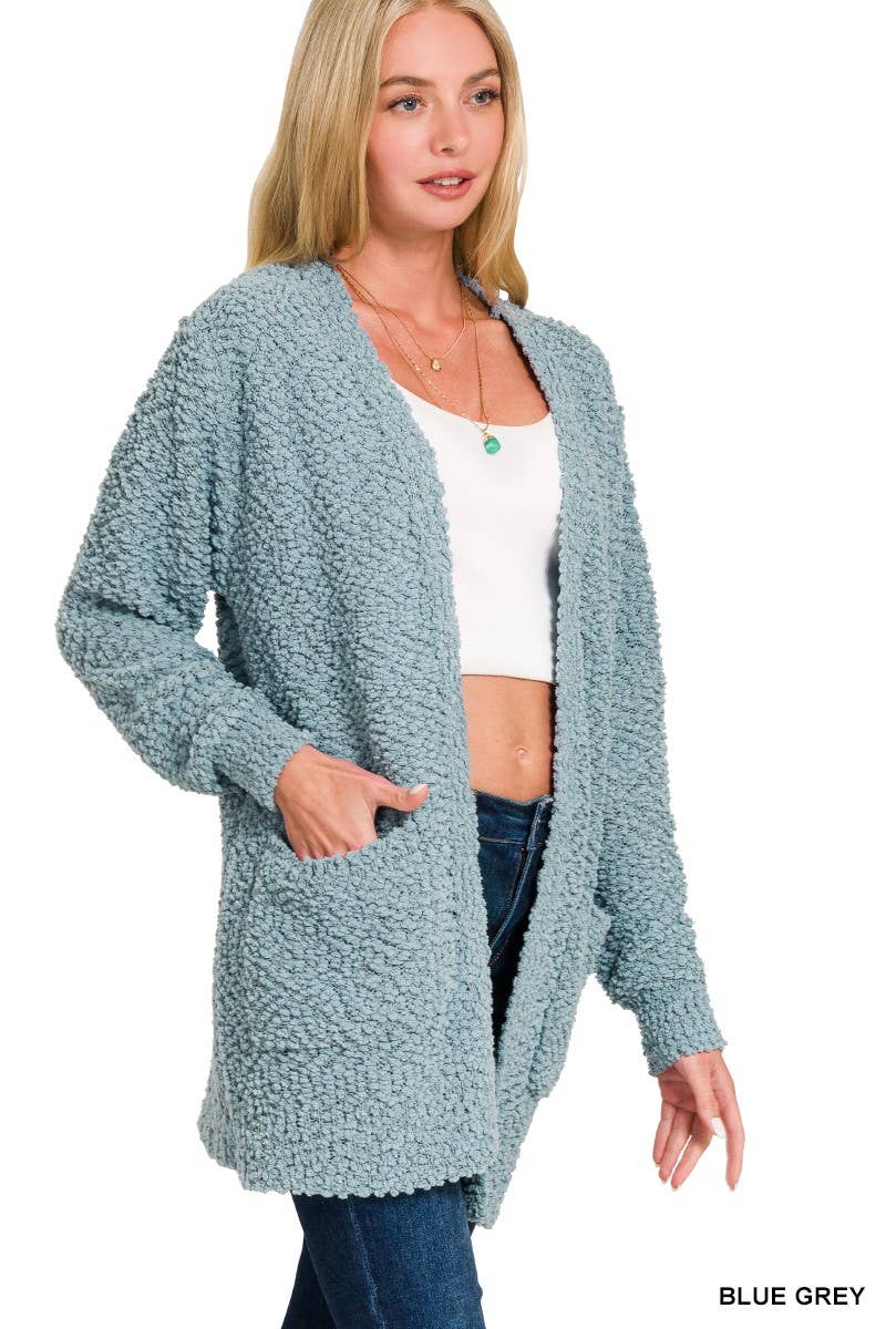Blue/gray Popcorn Sweater Cardigan