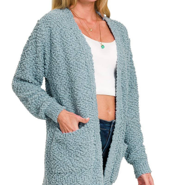 Blue/gray Popcorn Sweater Cardigan
