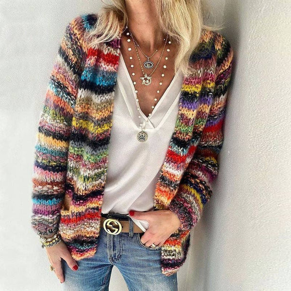 Women's Rainbow Striped Cardigan Button Front