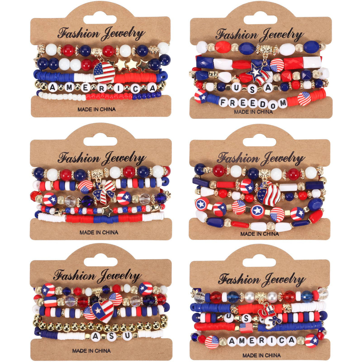 4th of July Red White Blue Flag Beaded Bracelet