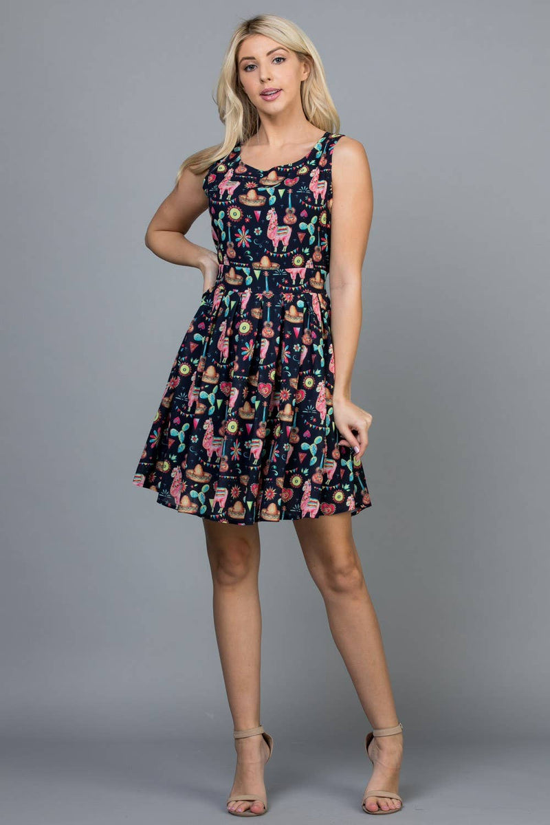 Fiesta Llama Print Dress