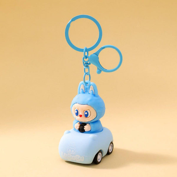 Labubu driving cartoon keychain: Driving-Blue