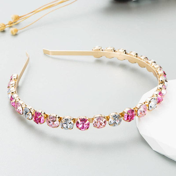 Baroque Gold Metal Headband With Colorful Rhinestones: Pastel Pink