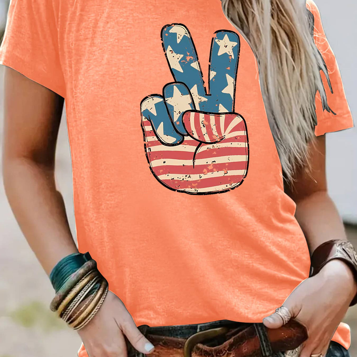 Peace Hand Sign With American Flag T-Shirt: DarkGrey / XL
