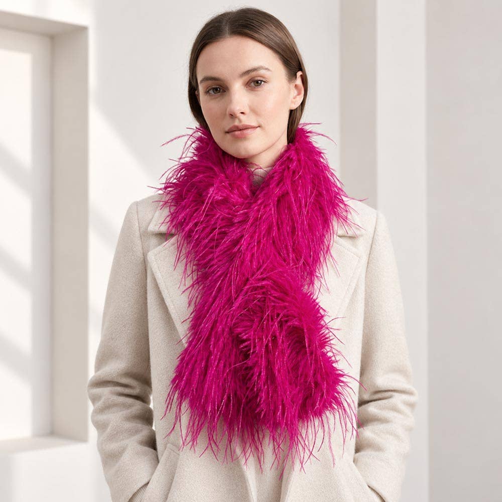 Fluffy Feather Fur Pull Through Scarf: Lavender