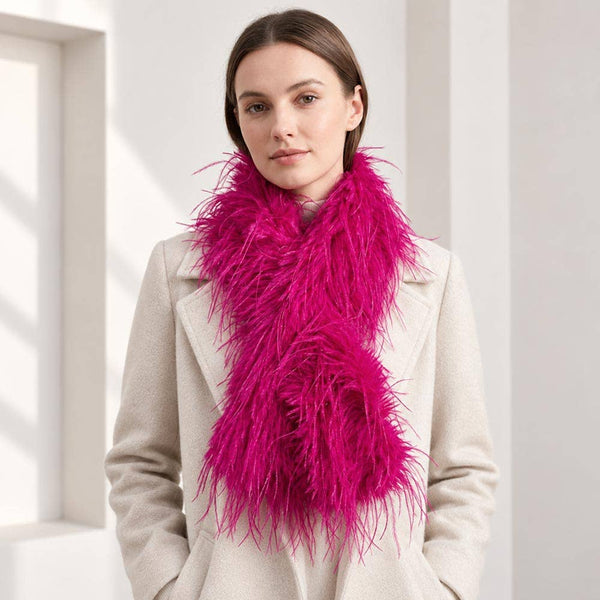 Fluffy Feather Fur Pull Through Scarf: Hot Pink