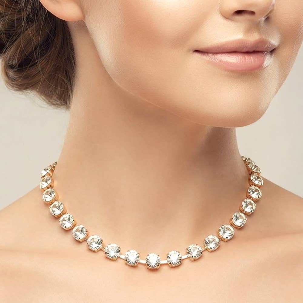 Round Cut Stone Cluster Link Evening Necklace: Gold,Opal,Pink