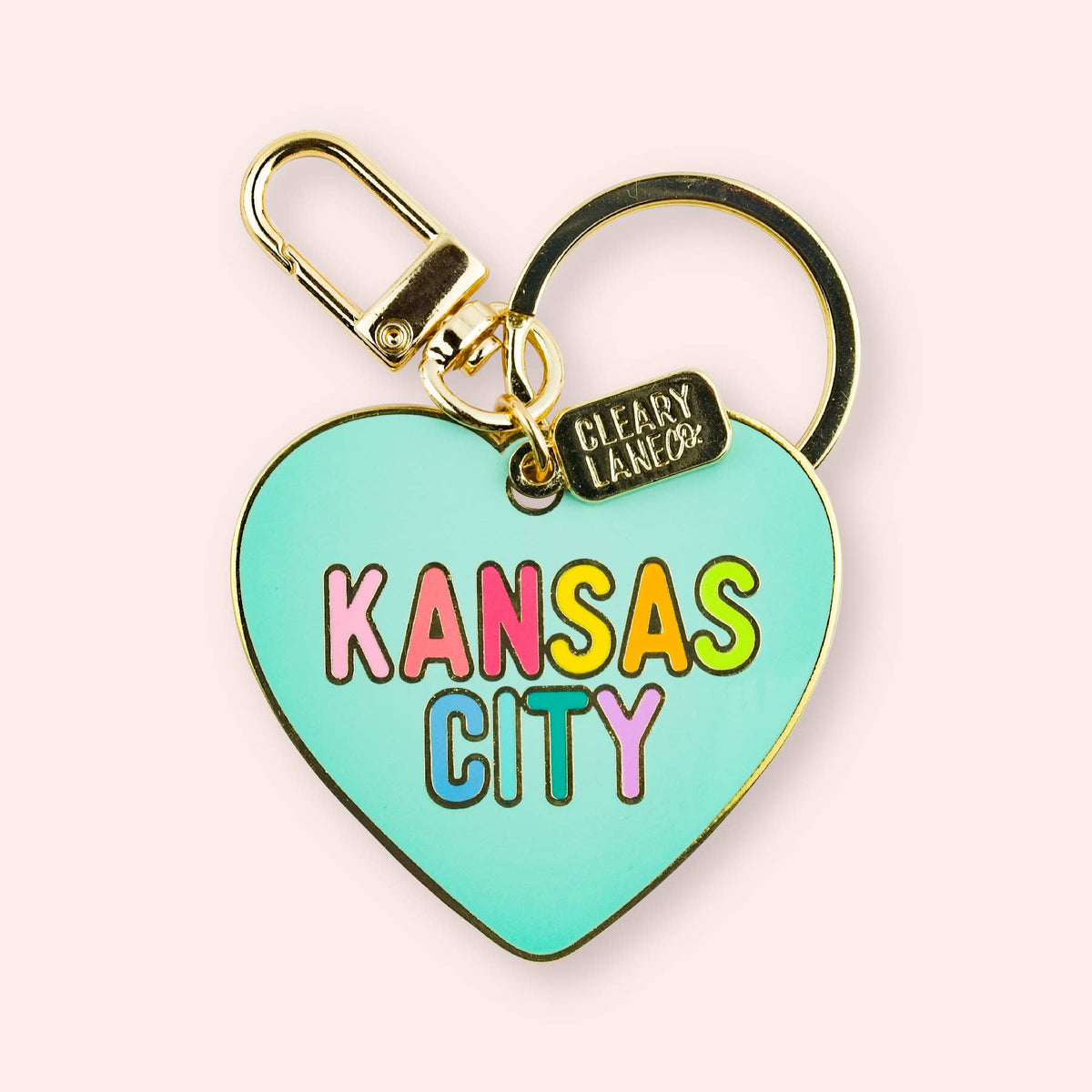 Kansas City Rainbow Enamel Keychains: Hot Pink Heart