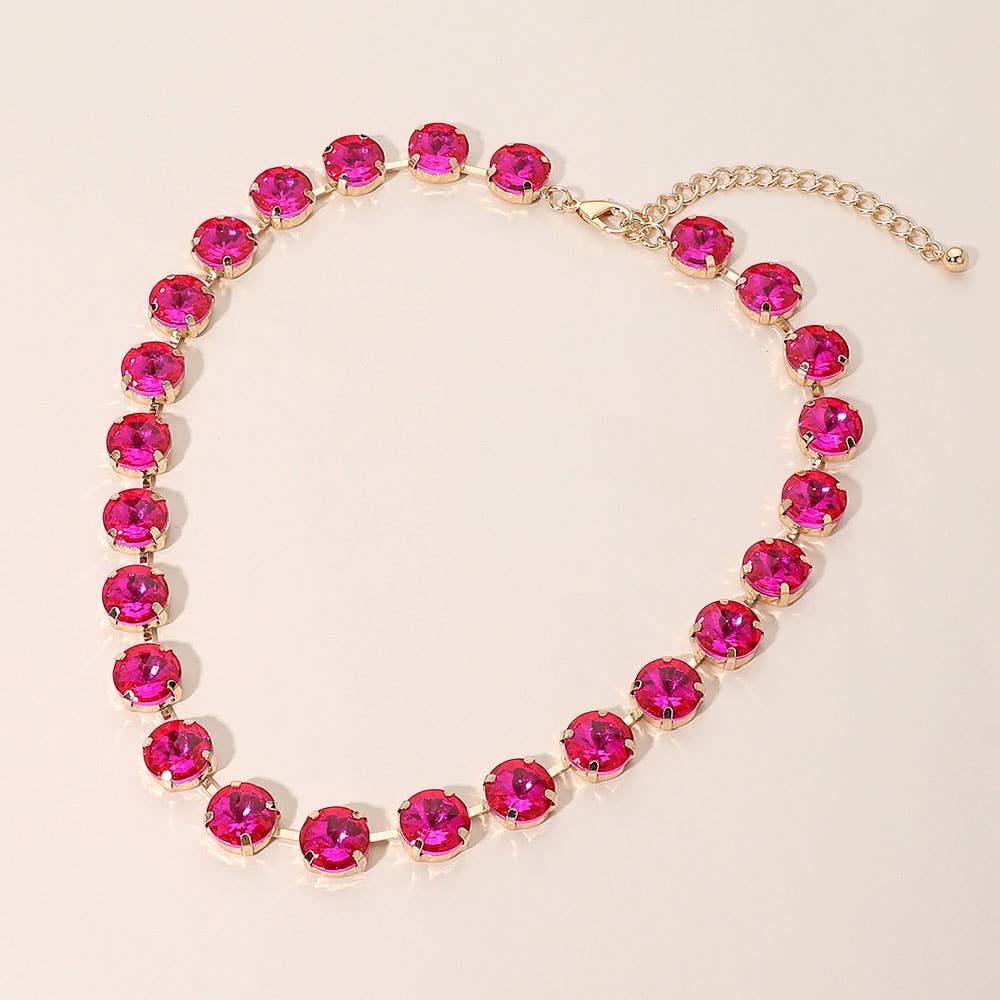Round Cut Stone Cluster Link Evening Necklace: Gold,Opal,Pink