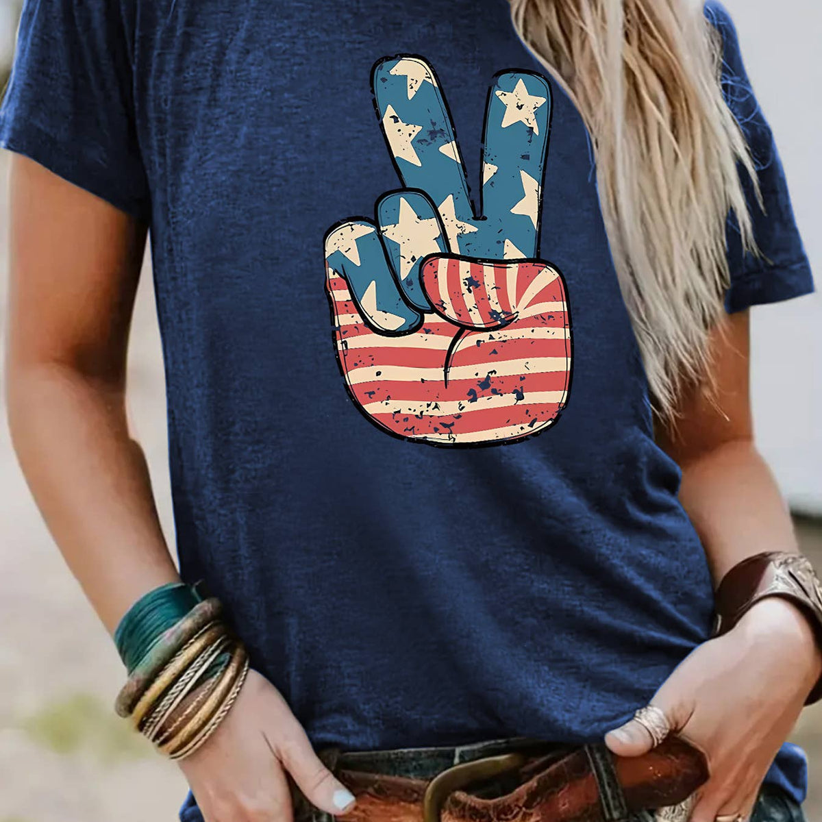 Peace Hand Sign With American Flag T-Shirt: DarkGrey / XL