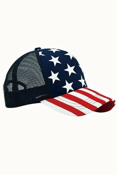 USA Patriotic Stars & Stripes Trucker Mesh Cap, Adjustable