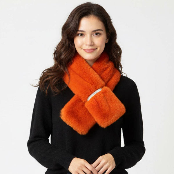 Faux Fur Bling Pull Through Scarf: Fu