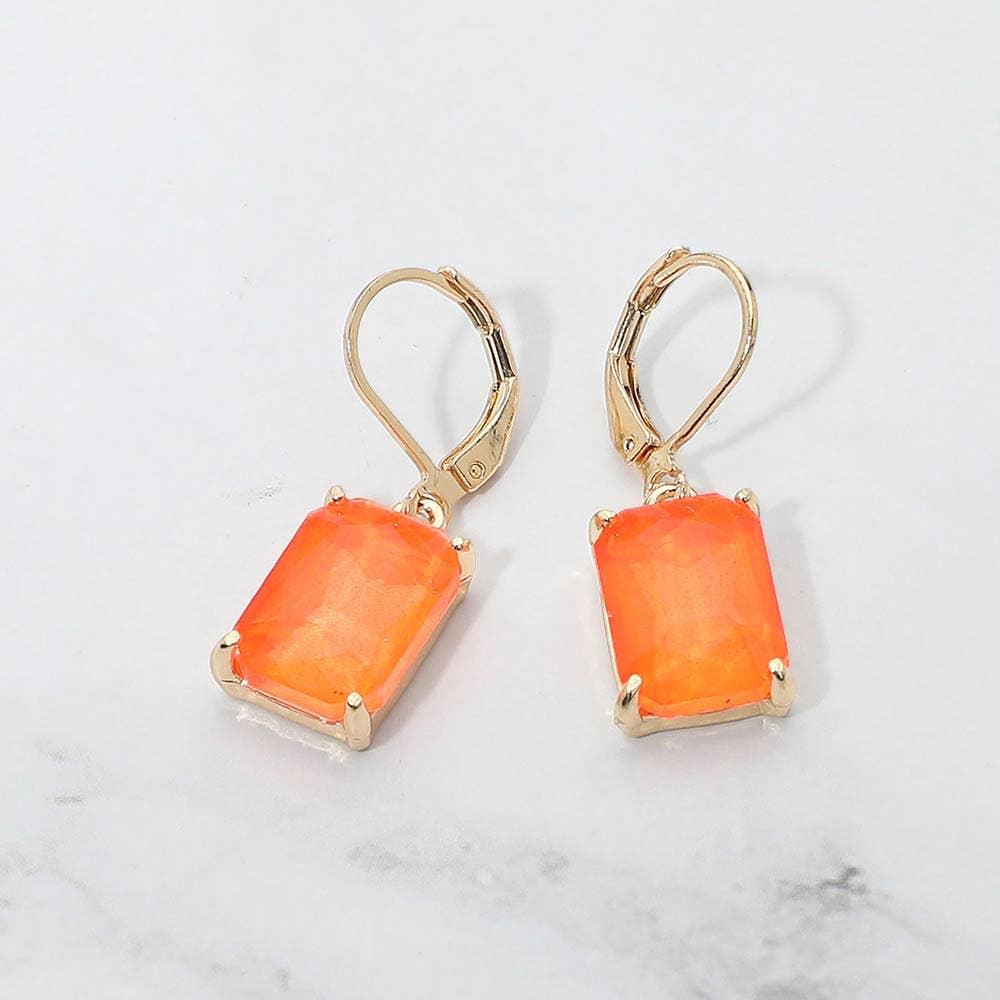 Rectangular Glass Stone Drop Dangle Earrings: Clear,Silver