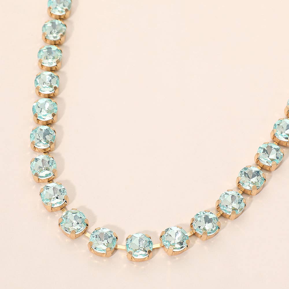 Round Stone Cluster Link Tennis Chain Necklace: Mint