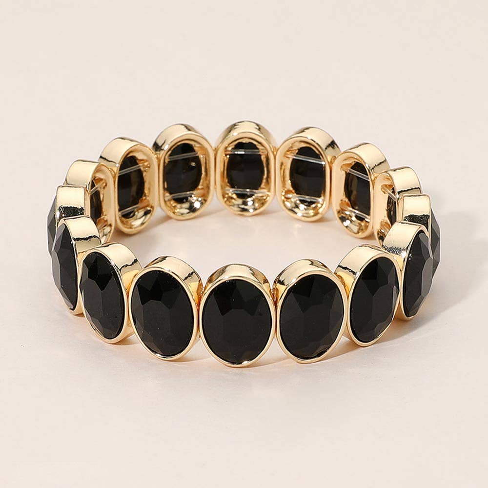 Oval Faceted Stone Beaded Stretch Evening Bracelet: Light,Multi