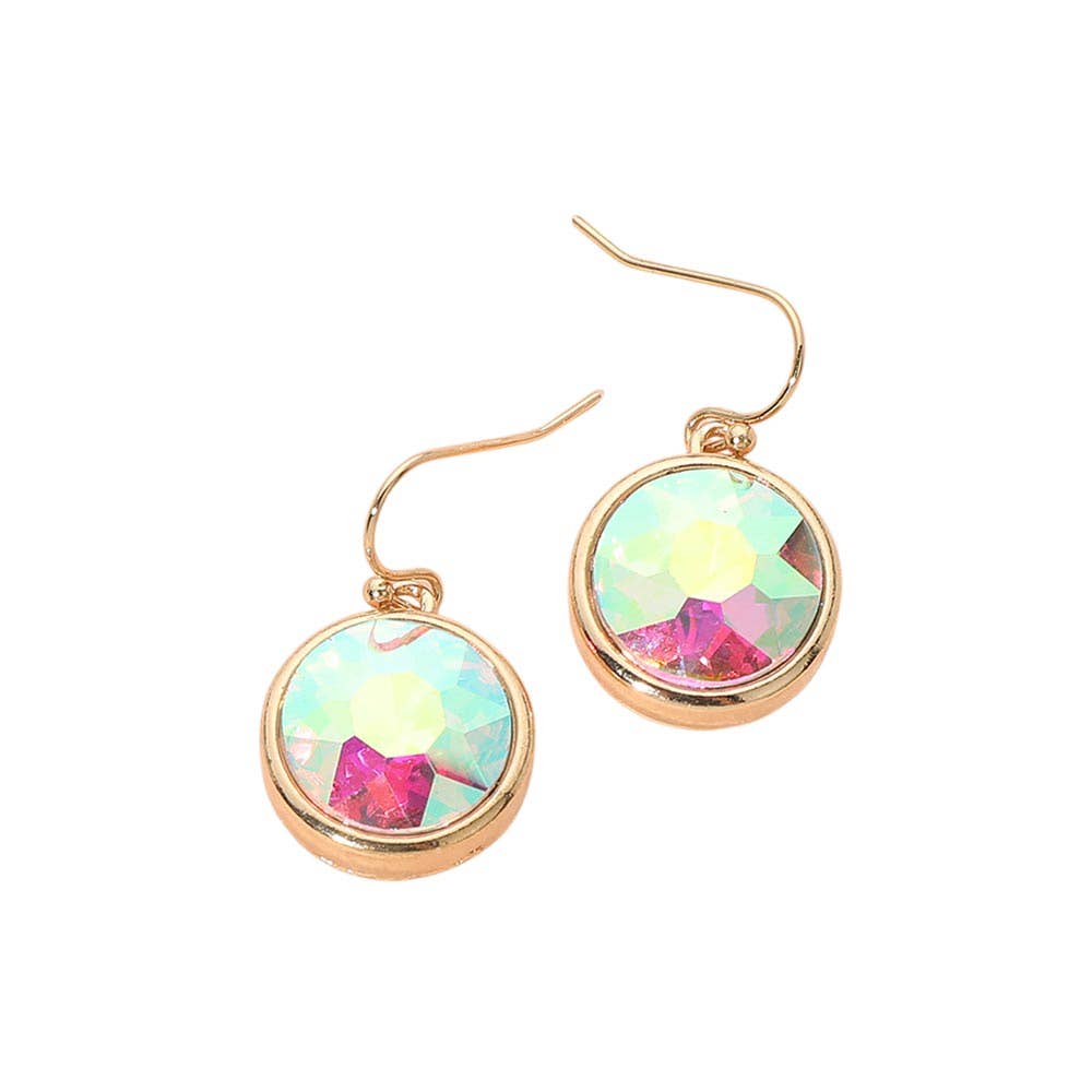 Round Faceted Stone Drop Dangle Earrings: Gold,White