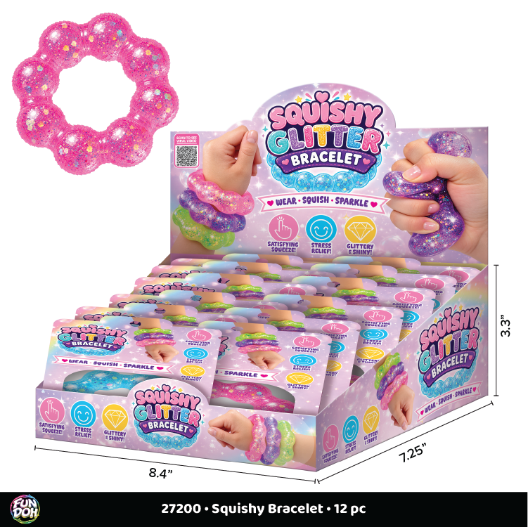 Fun Doh Squishy Sparkle Glitter Sensory Bracelet- 12/Display: Wholesale Price