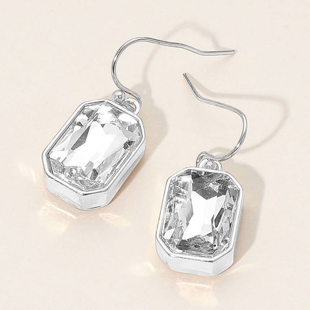 Iridescent Faceted Drop Dangle Earrings: Clear,Gold