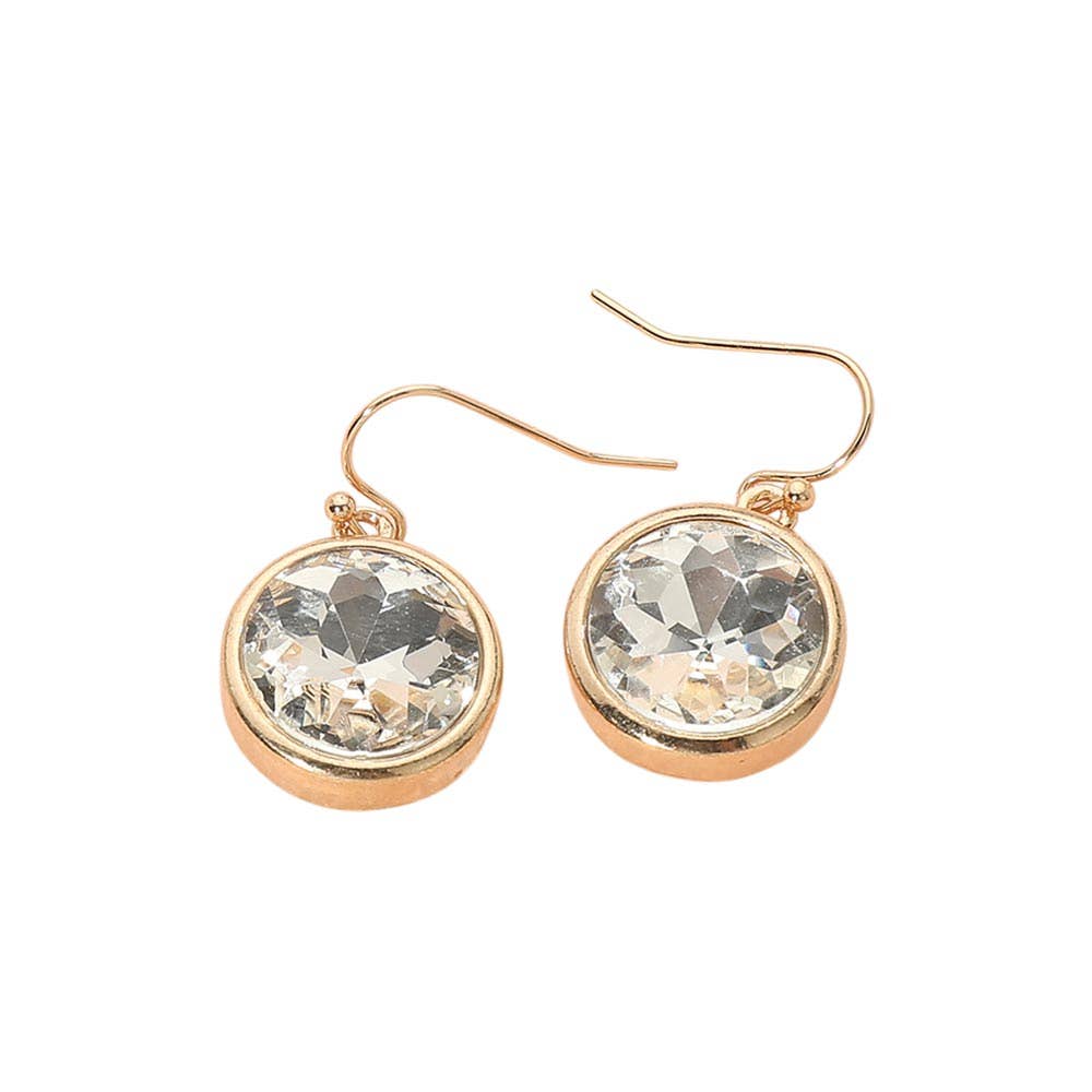 Round Faceted Stone Drop Dangle Earrings: Gold,White