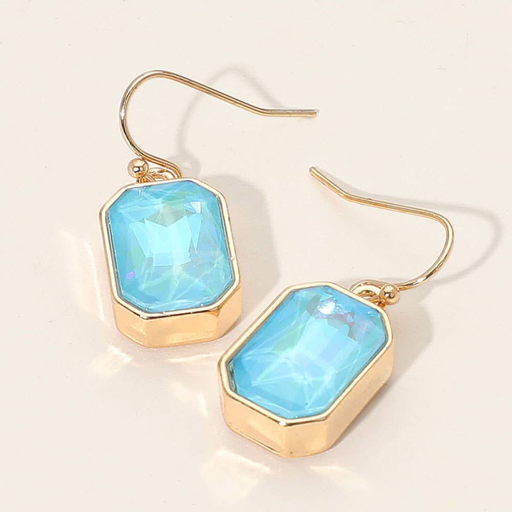 Iridescent Faceted Drop Dangle Earrings: Black Diamond,Gold