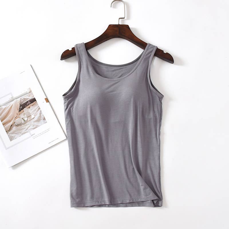 Skin-friendly soft round neck built-in bra tank top: Black / L