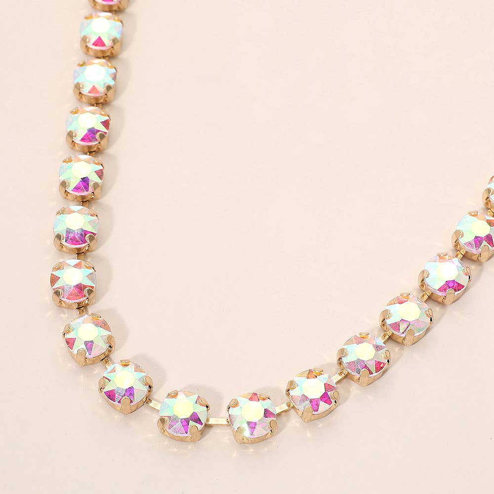 Round Stone Cluster Link Tennis Chain Necklace: Clear