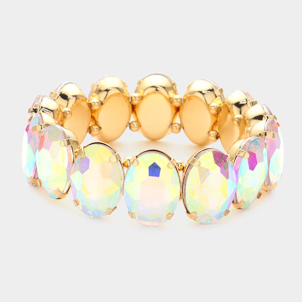 Oval Stone Stretch Evening Bracelet: Multi