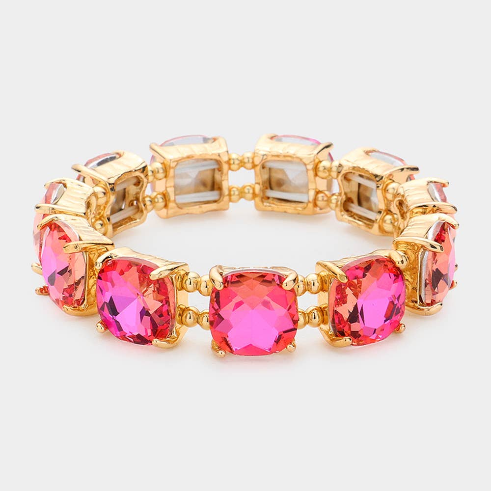 Cushion Square Stone Stretch Evening Bracelet: Vitrail Medium
