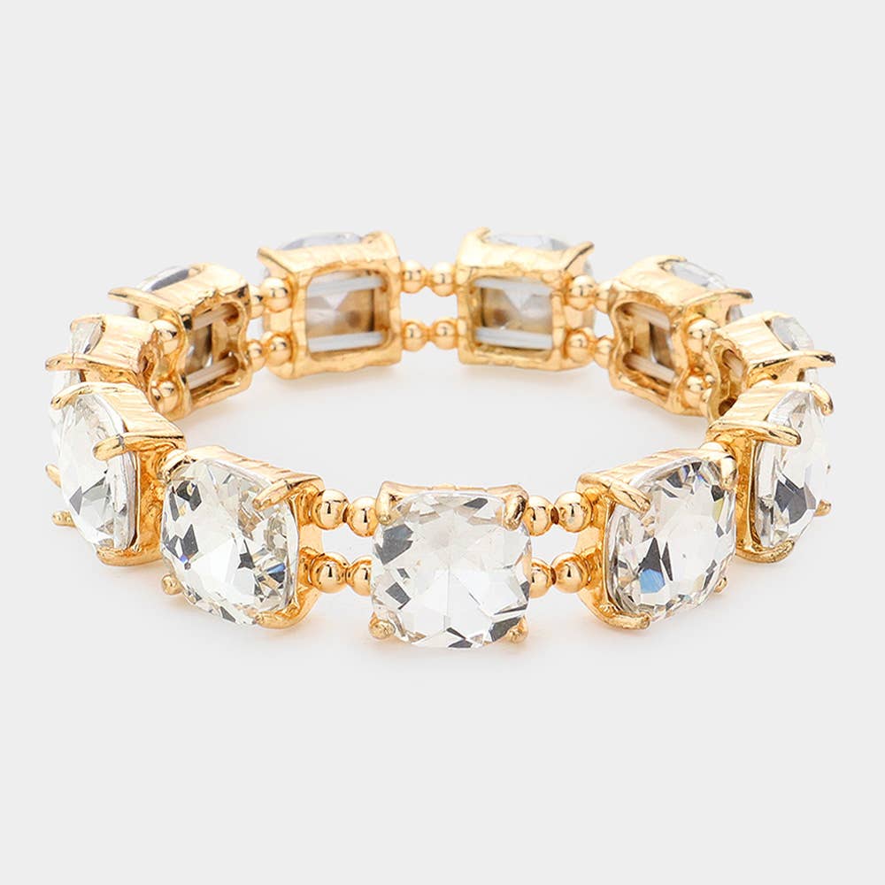 Cushion Square Stone Stretch Evening Bracelet: PPK