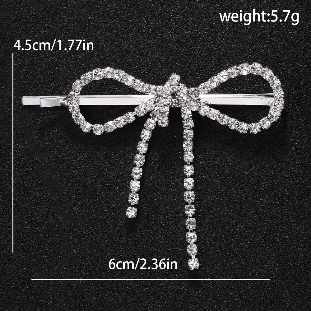 Sweet rhinestone bow hairpin diamond tassel ribbon hairpin: Gold