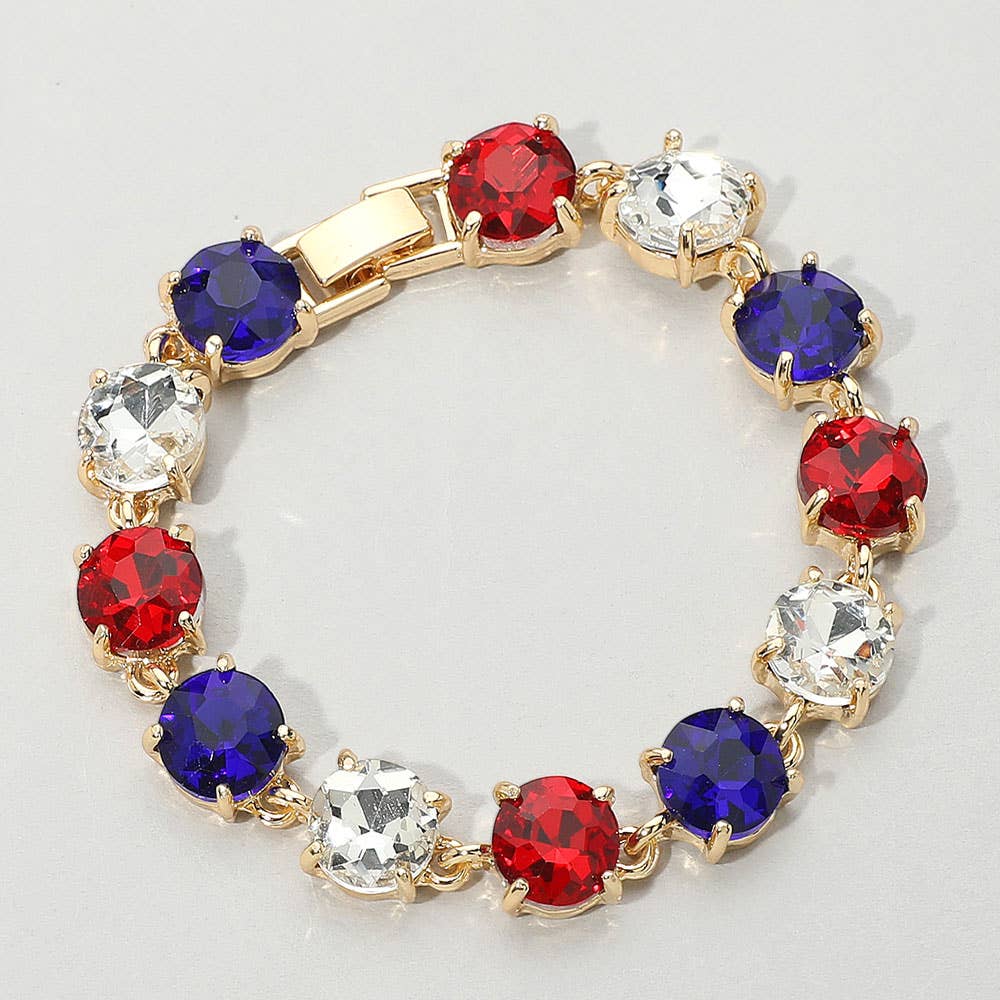 Round Stone Link Evening Bracelet: Gold