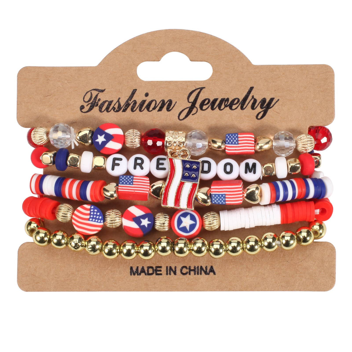 4th of July Red White Blue Flag Beaded Bracelet