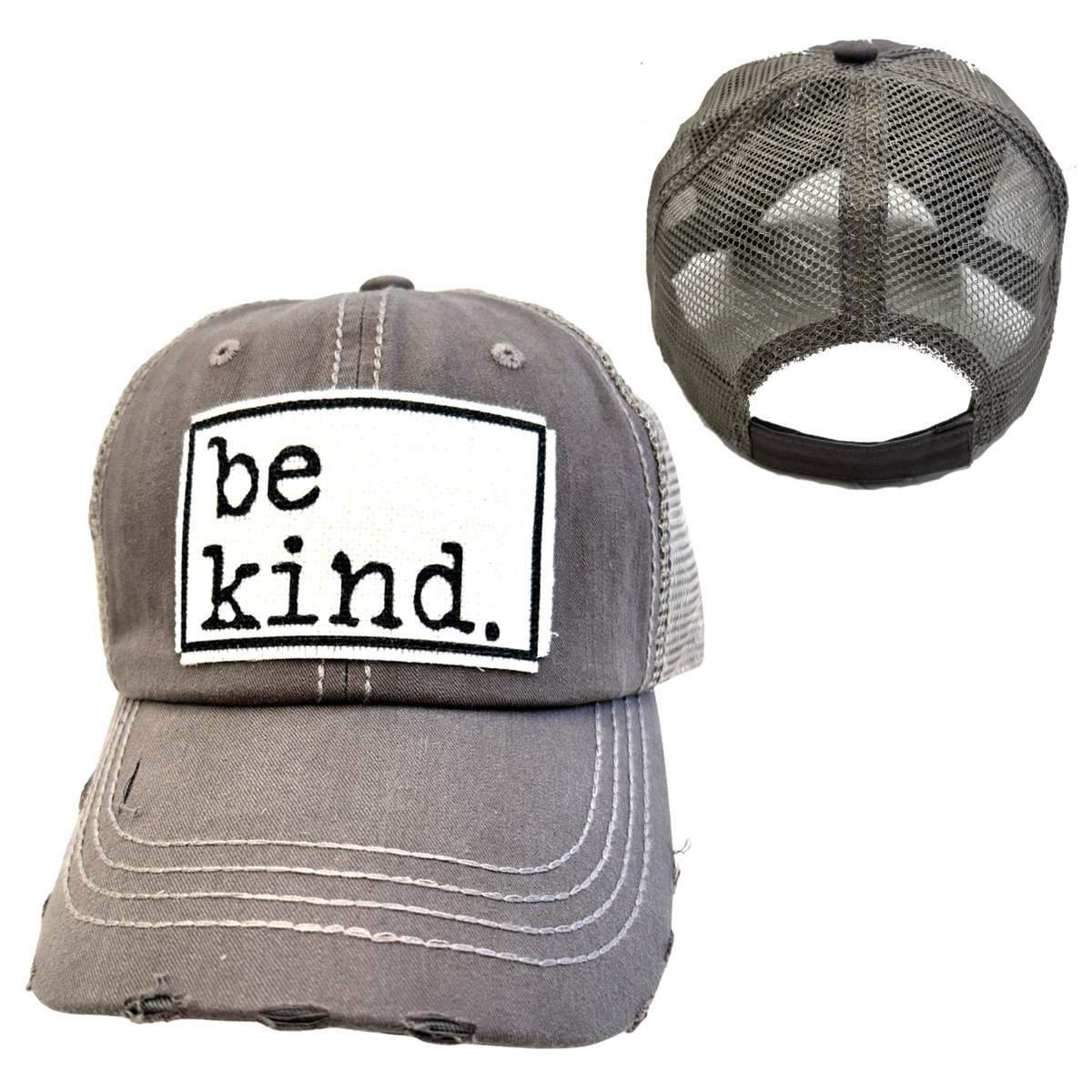 BE KIND HAT: Charcoal Gray w/ coffee mesh
