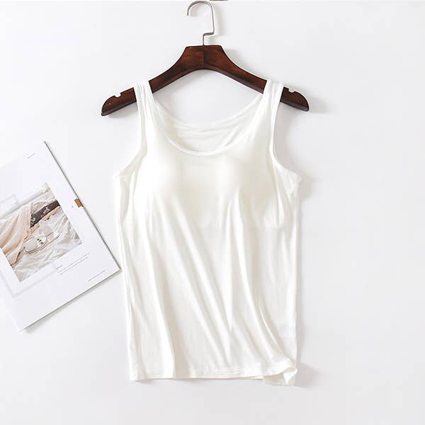 Skin-friendly soft round neck built-in bra tank top: Black / L
