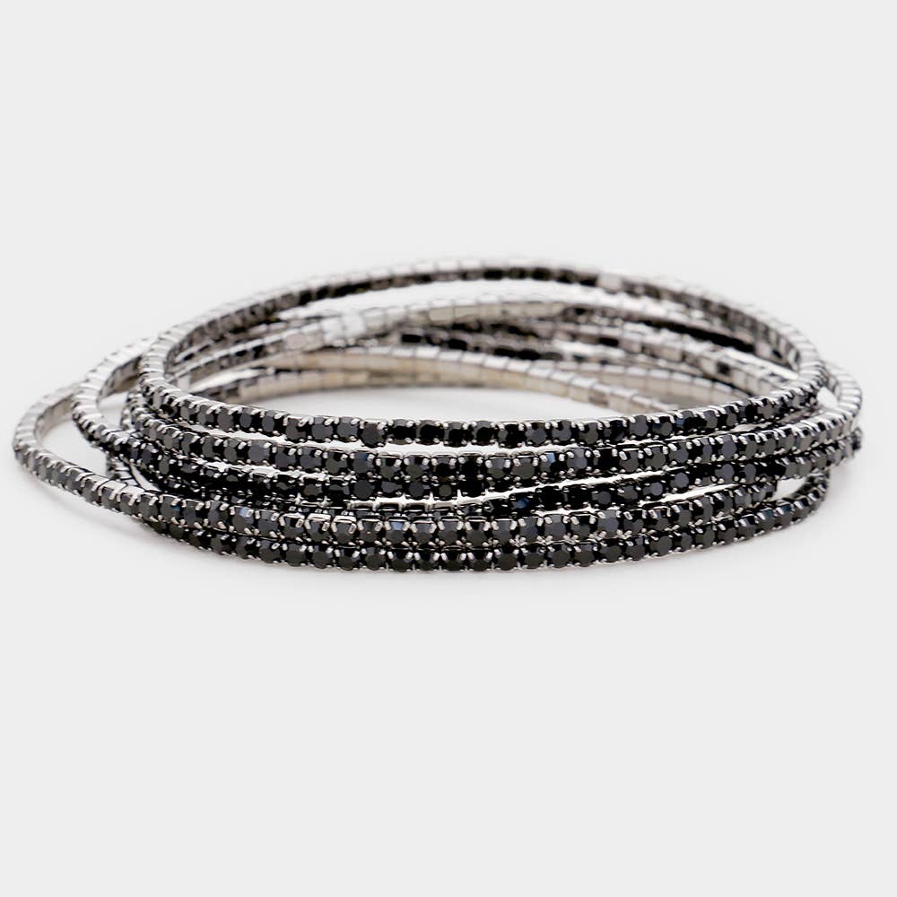 6PCS - Rhinestone Stretch Evening Bracelets: Clear,Silver