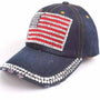 Fourth of July American flag rhinestones baseball cap: blue